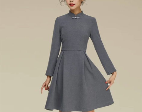 长袖秋季连衣裙时尚裙装气质立领中国风森女文...