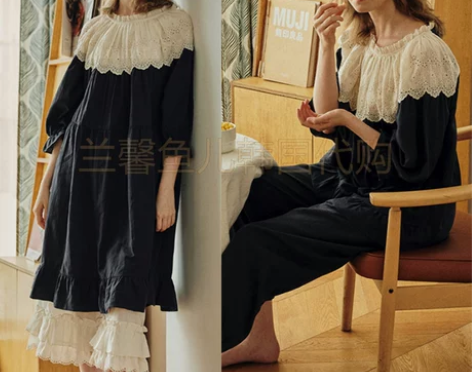 ULLALA韩国2021秋纯棉甜美蕾丝花边...