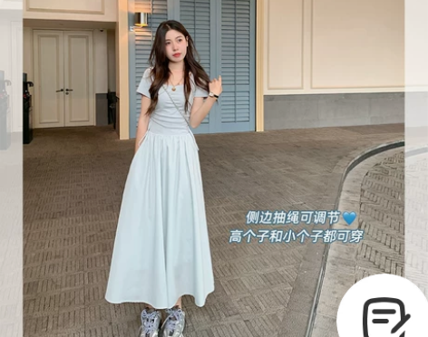 曾小咸短袖连衣裙渡假超好看抽绳小众设计感收...