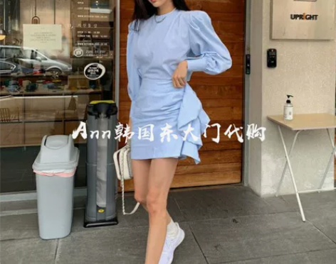 ?ann韩国东大门代购 21春款纯色圆领泡...