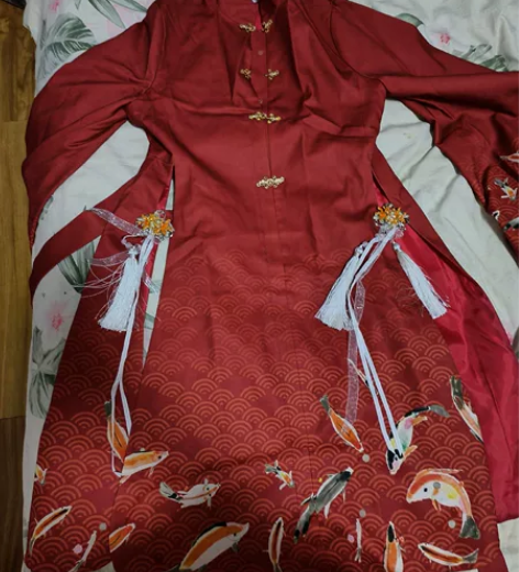 ?悠窝窝原创花港观鱼红Lolita洋裙中华...