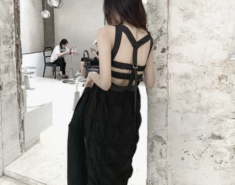 egg法式初恋吊带港风连衣裙黑暗系女神范适...