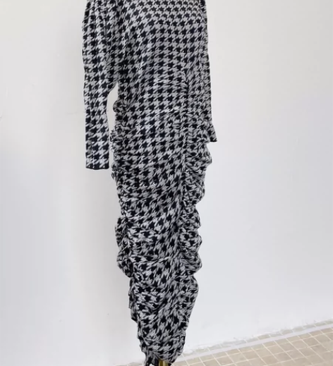 16.全新zara千鸟格复古港风法式褶皱连...