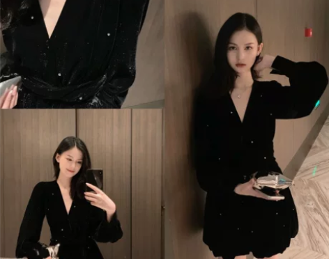 【直播间清仓】钱夫人 黑色丝绒连体裤女韩版...