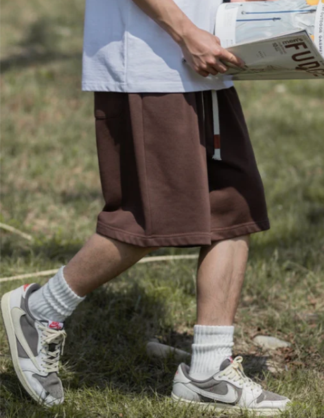 运动短裤男夏季薄款潮牌美式复古设计感打褶直...