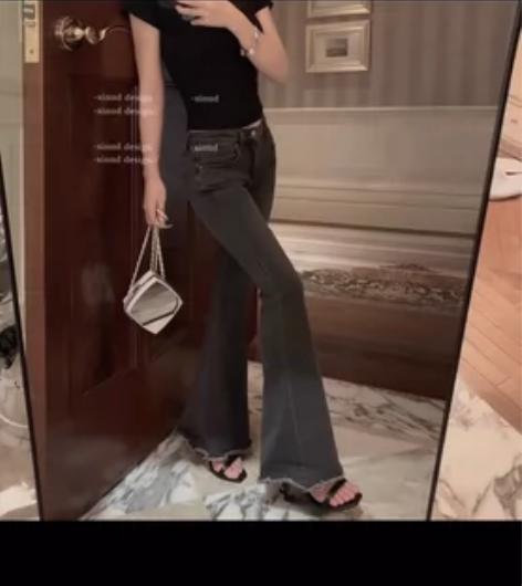 xinud绝版｜喇叭裤 易梦玲同款 灰色毛...