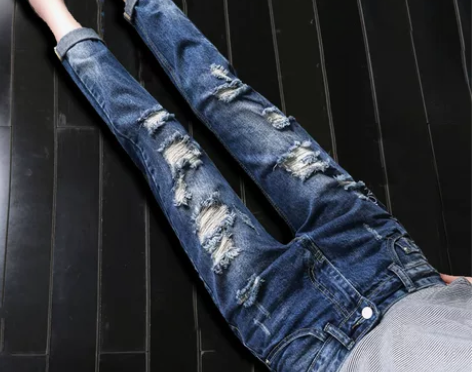 破洞牛仔裤女宽松九分，春款新款韩版高腰春季...