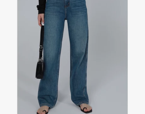 大悠自制2023春夏款高腰阔腿牛仔裤女宽松...