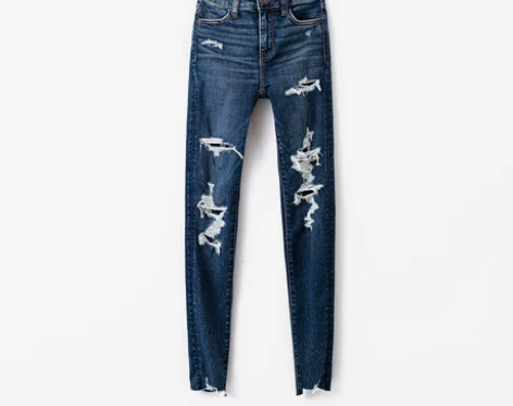 AEO 美国鹰 2023夏款蓝色高腰弹力牛...