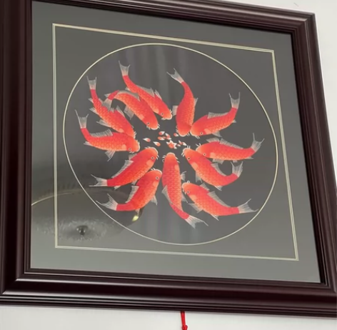 刺绣成品客厅装饰挂画书房玄关中式手工十二鱼...