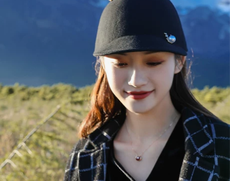 羊毛呢鸭舌帽冬季时髦的棒球帽女珍珠秋冬保暖...