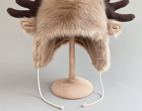 麋鹿角毛毛雷锋帽男女冬保暖护耳狍子帽东北雪...