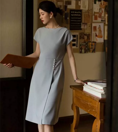 玫颂 法式浪漫优雅不对称落肩无袖收腰复古通...