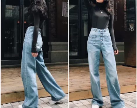 DMON新款 复古高腰宽松阔腿裤 BF风做...