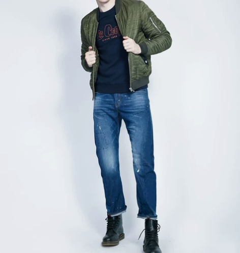 码全！英国男式泼点夏薄宽松弯刀牛仔裤八分3...