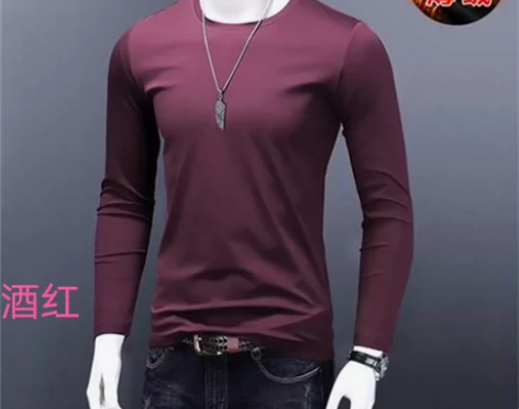 全新加绒丝光棉长袖t恤男士圆领纯色秋季加绒...