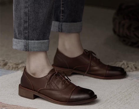 原野系带平底布洛克帅气小皮鞋（37码） 感...