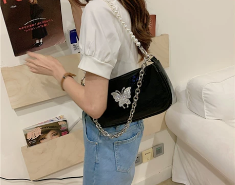 小众设计包包女2020新款单肩手提包镶钻蝴...