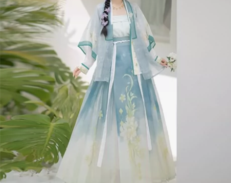 御篇原创改良汉服女山茶花宋制吊带百迭裙印花...