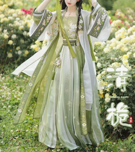 宋制夏季汉服女中国风原创齐腰襦裙绿色超仙飘...