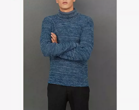 HM 男装秋冬款慵懒风罗纹针织长袖圆高领毛...