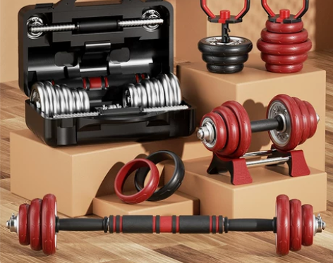 朗威哑铃 男士健身 电镀20公斤杠铃30k...