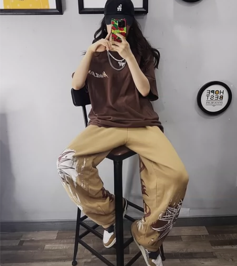 Kencilbox猫咪裤卡其色灰色裤子嘻哈...