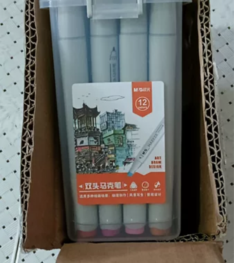 晨光油性马克笔 彩色双头学生套装 一盒12...