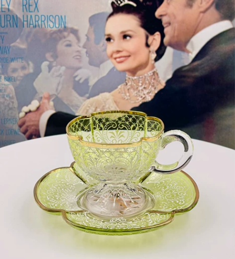 Moser摩瑟手绘珐琅彩古董水晶花朵杯碟【...