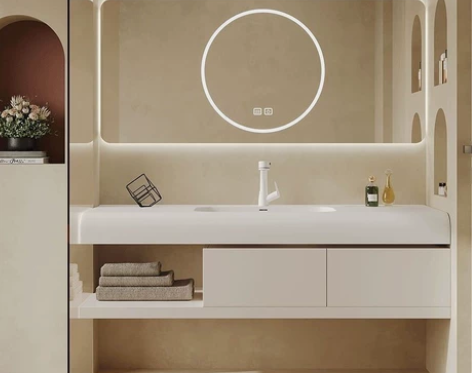 鑫盛盆奶油风极简轻奢浴室柜分体智能镜柜非标...