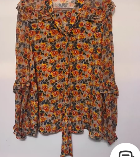 果汁阳台多头玫瑰真丝衬衣 小荷叶边边一点都...