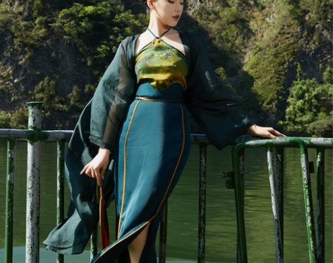 服装听旬千里江山汉服女夏改良对襟外衫原创香...