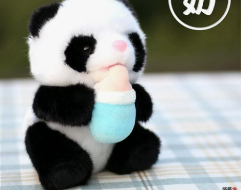 喝奶熊猫宝宝毛绒玩具黑白奶瓶熊猫公仔布娃娃...