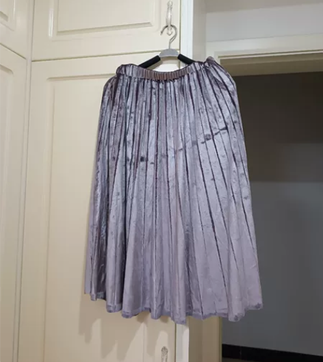 搬家断舍离 丝绒半身裙百褶丝绒裙子大摆百搭...