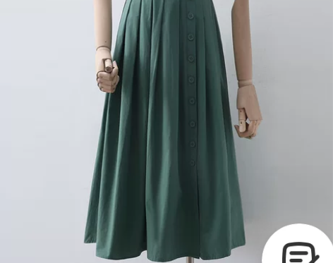 绿色高腰显瘦百褶裙气质百搭a字半身裙女单排...