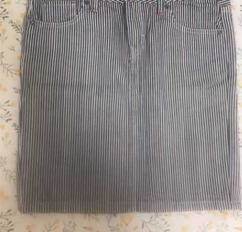 日本竖条纹牛仔裙一步裙，中长款牛仔半身裙高...