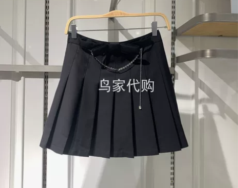 ?鸟家新款百搭蝴蝶结链条百褶裙短裙A字… ...