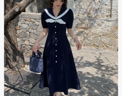 减龄海军风文艺仙女连衣裙高级感温柔 感兴趣...