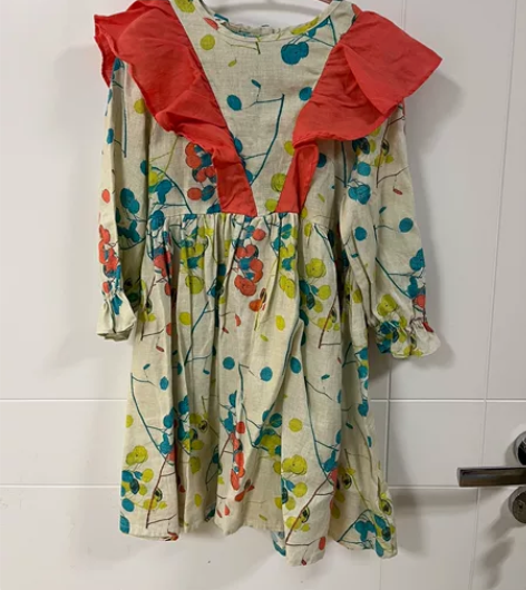 野柿春秋复古田园风格连衣裙110码 亚麻材...