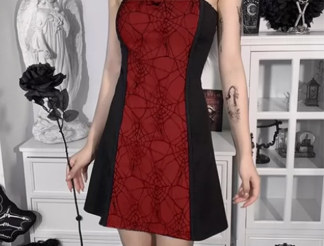 新包邮款美式黑色哥特风暗黑系纯欲风女团风拼...