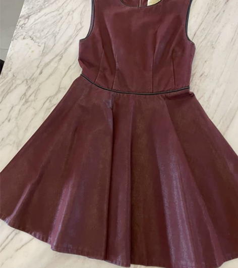 皮质无袖连衣裙 S 99新! 高级酒红色,...