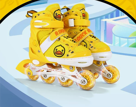 B.Duck小黄鸭溜冰鞋轮滑鞋儿童套装闪