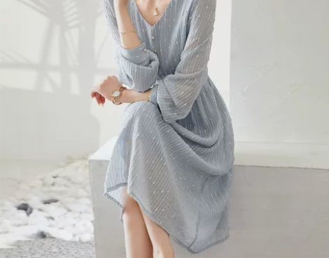 XWI 2021新款秋装港风女士连衣裙V领...