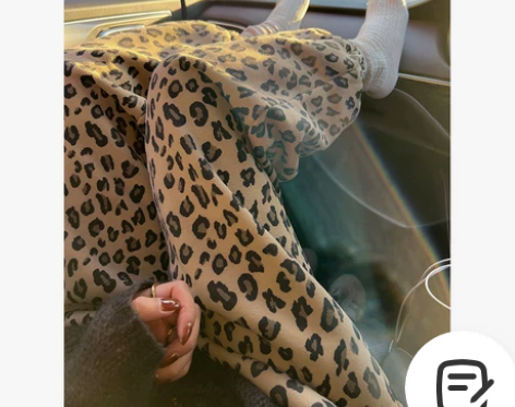 自制印花加绒面料！豹纹加厚卫裤女秋冬高腰运...