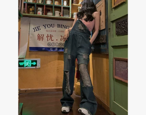 FunnJ方几 显嫩天菜 复古宽松阔腿破洞...