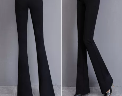 高腰黑色微喇叭裤女2023春夏新款韩版坠感...