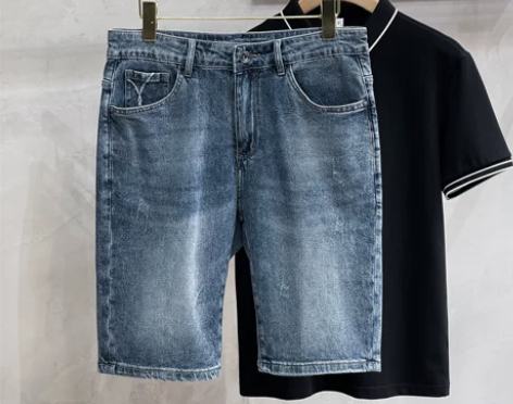洗水牛仔短裤男夏季薄款浅蓝直筒男士休闲中