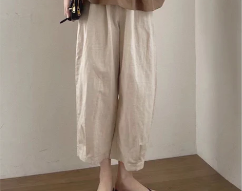 初吾家22夏新款小个子棉麻裤女日杂裤日系百...