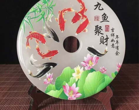 九鱼聚财天然玉石平安扣摆件客厅玄关书房摆放...