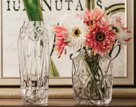 北欧简约钻石款玻璃花瓶 大号客厅装饰工艺摆...